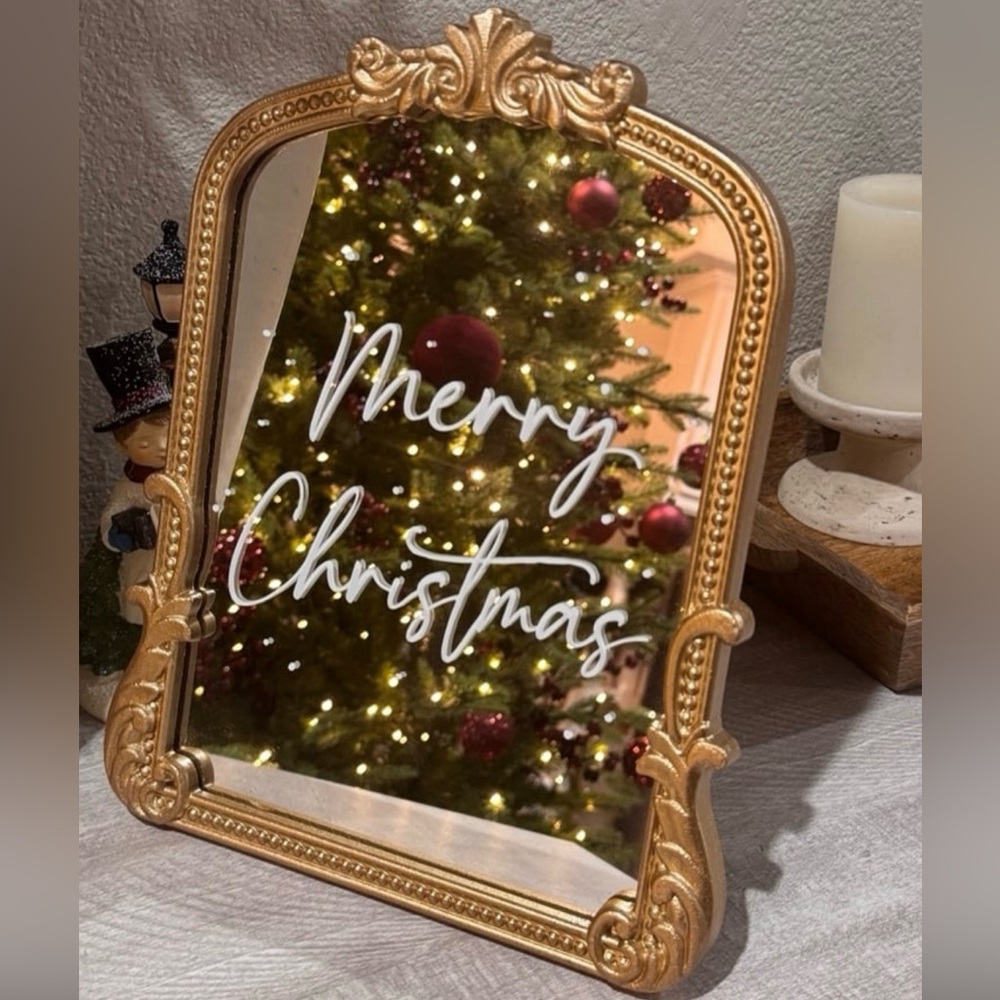 Merry Christmas Bordeaux Arch Wall Mirror